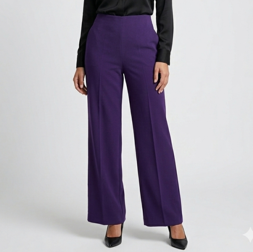 Melanie Lyne Soho Wide Leg Women's Pants in Rich Purple Flowy